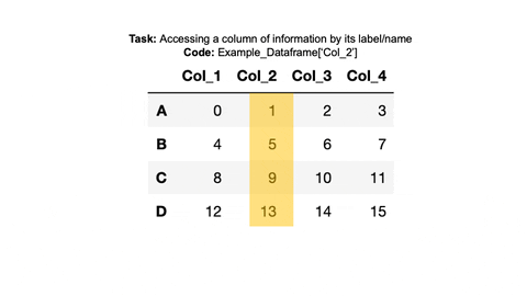 GIF showcasing how to access values of the second column using either .loc or .iloc